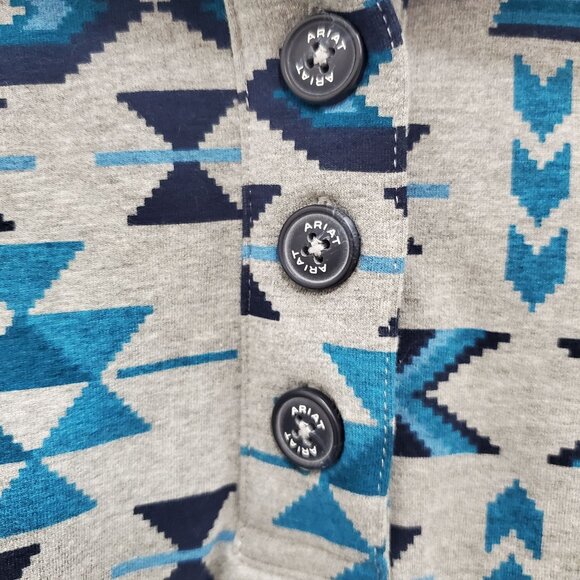 Ariat R.E.A.L Women's Gray Blue Southwestern Navajo Soft 1/4 Button Pullover M - Picture 4 of 7